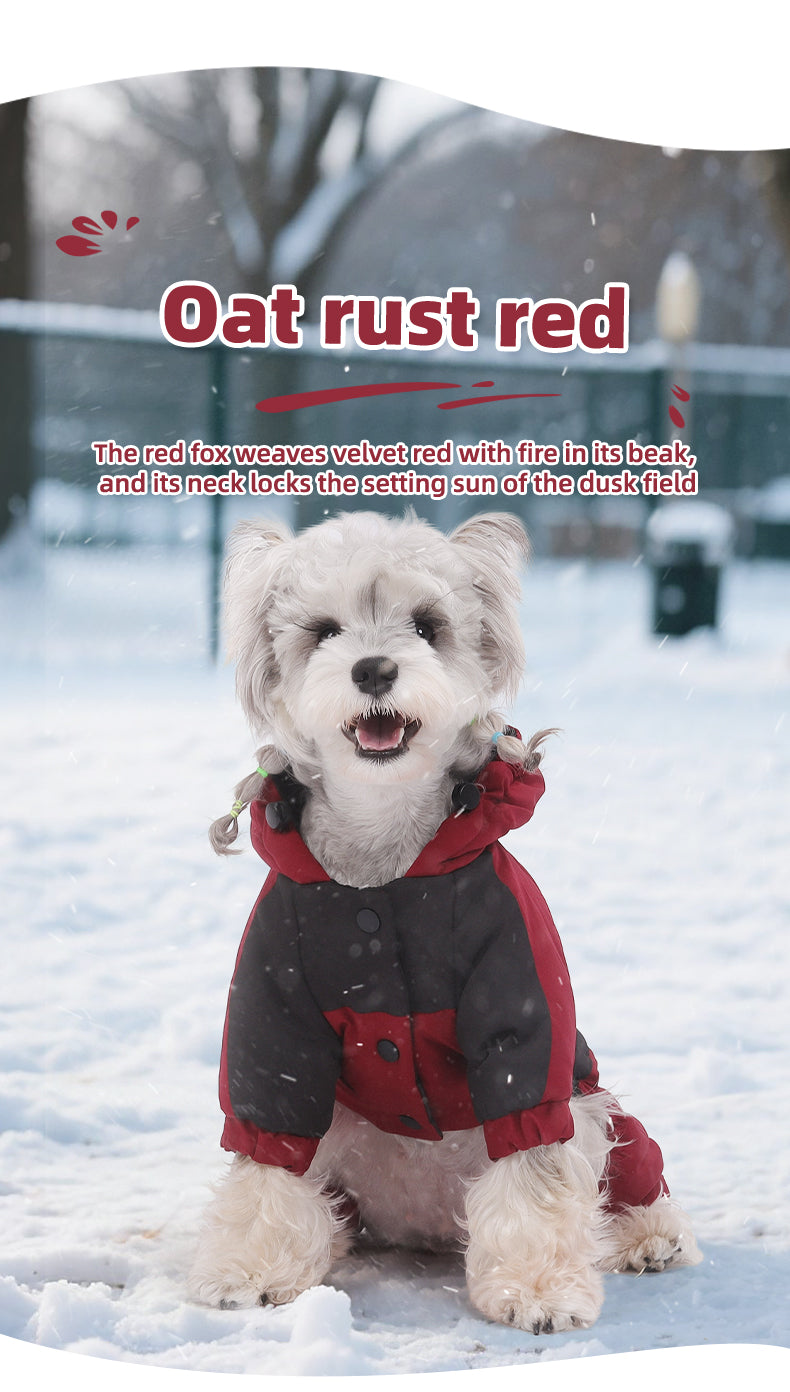 Water Resistant Dog Winter Coat, Graphene Thermal Warm Four Legged Dog Snow Jacket Hooded Pet Cold Weather Snowsuit, Windproof Padded Dog Clothes For