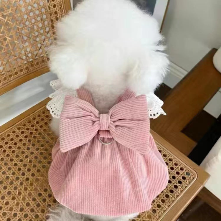 Pet Clothes Corduroy Pumpkin Skirt Traction Buckle
