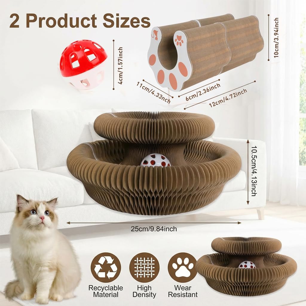 Cat Toy,Magic Organ Cat Scratcher Board,Foldable Recyclable Cat Accordion Toy,Interactive Scratch Pad With Toy Ball,Interactive Cat Toys For Indoor
