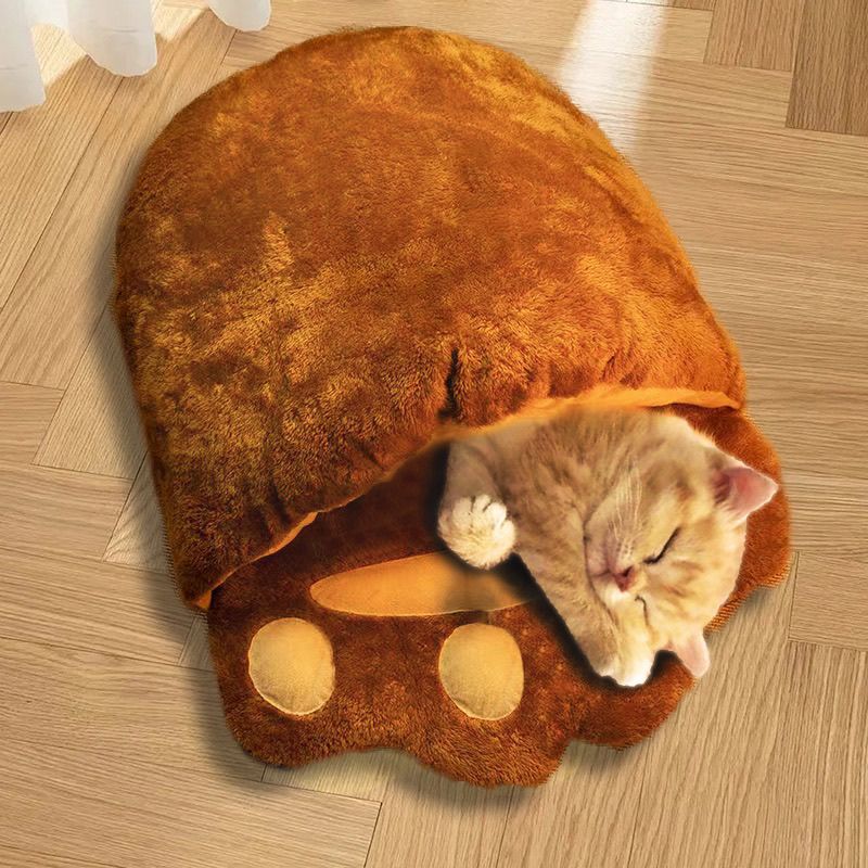 Winter Warm Cute Bear Paw Cat Bed Thickened House Semi-closed Cat Nest Large Space Washed Sleeping Bag Dog Pet Bed Pets Products