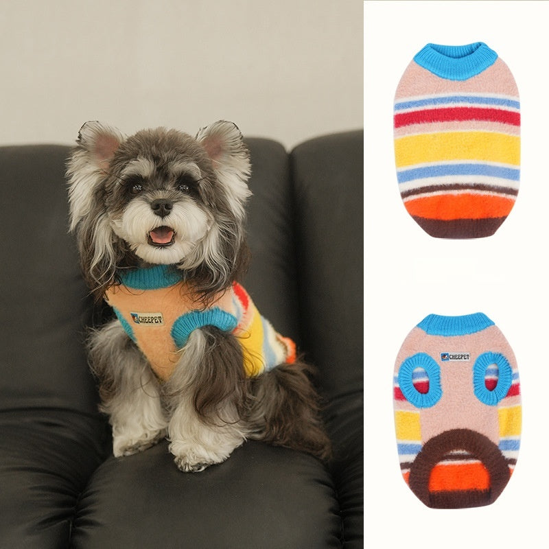 Pet AutumnWinter Warm Sweater With Rainbow Stripes