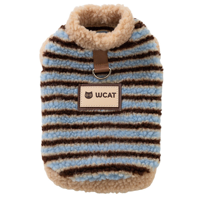 Autumn And Winter Dog Clothing, Warm Striped Lambskin Fleece Drawstring Two-legged Fleece, Small And Medium-sized Dog And Cat Pet Clothing