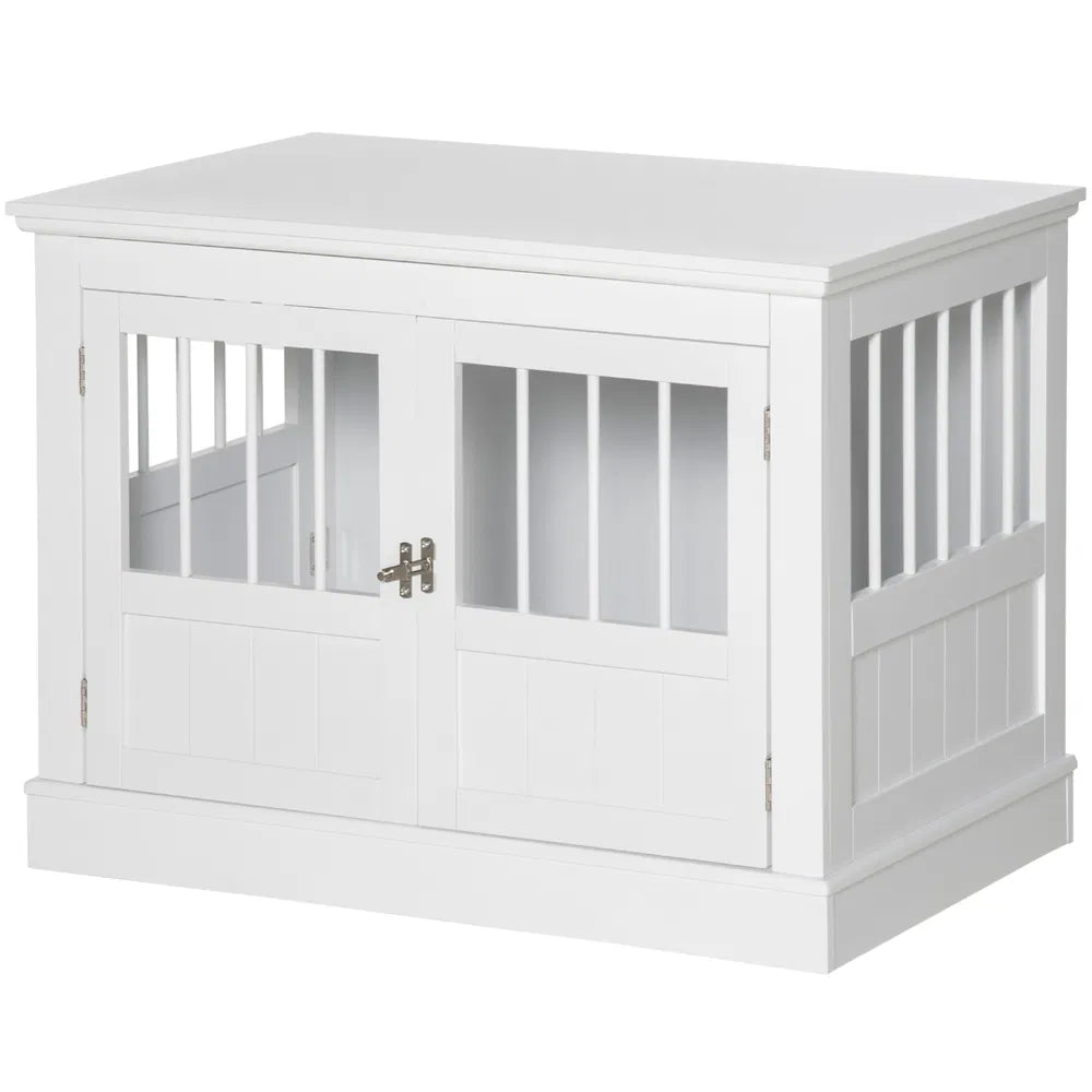 31" Dog Crate Furniture End Table with Three Doors for Small Dogs, White