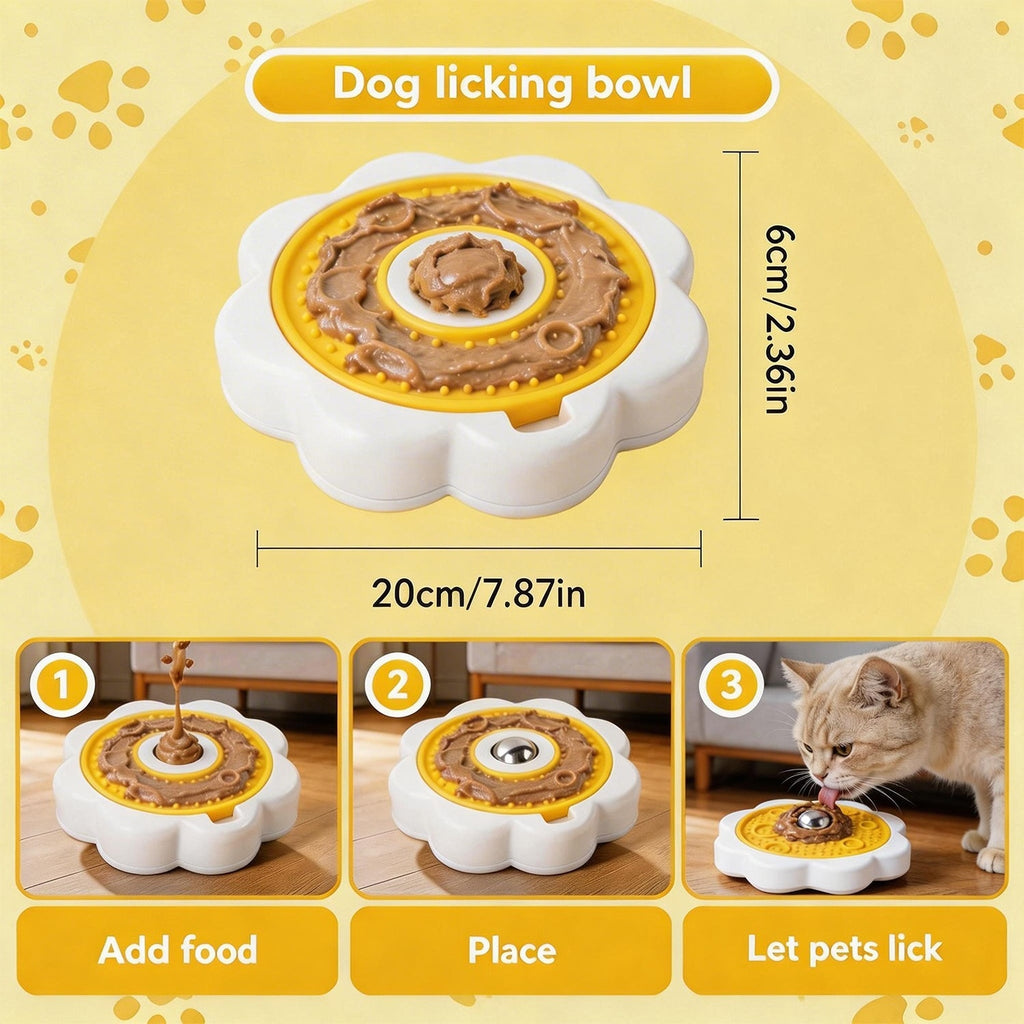 Rotating Stainless Steel Ball Pet Slow-Feeding Wet Food Licking Bowl
