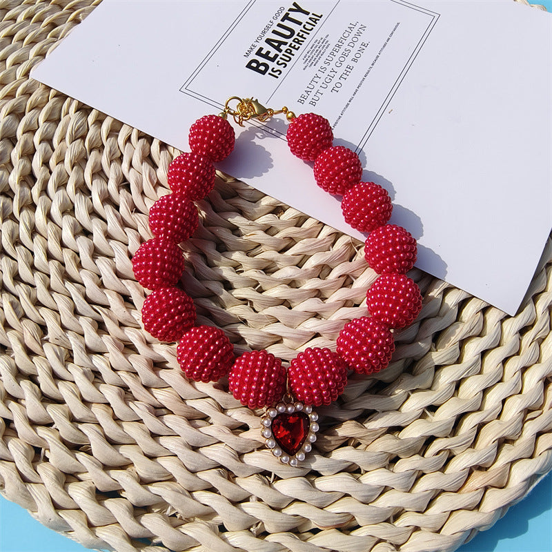 Fashionable Pearl Yangmei-Berry Beaded Dog Necklace