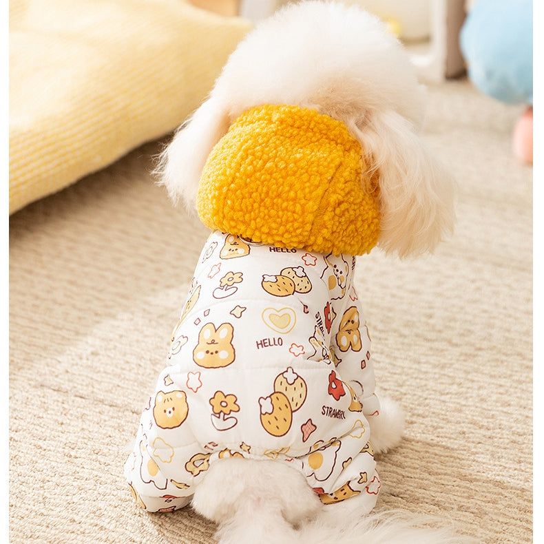 Animal Full Print Quilted Cotton Dog Clothes Teddy Traction Four Legged Cotton Coat Bichon Winter Warm Clothes Puppy Jumpsuits