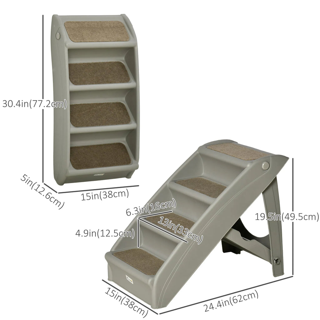 4-Level Portable Dog Stairs, Foldable Dog Steps for Small Dogs, Lightweight Cat Steps, with Nonslip Soft Mats, for High Bed, Sofa, Grey