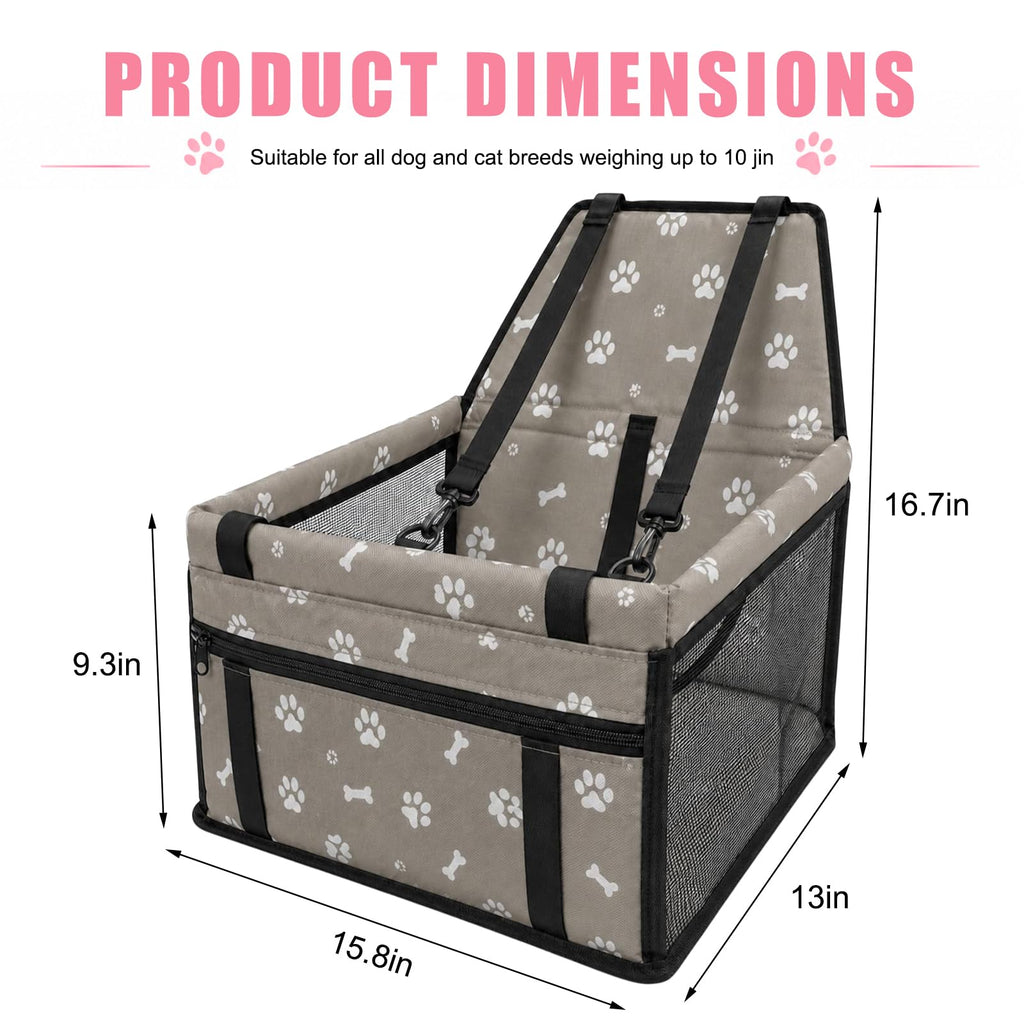 Pet Car Seat, Breathable Foldable Cat Dog Car Booster Seat With Safety Leash & Mesh Window, Waterproof Oxford Cloth Vehicle Travel Basket For Small