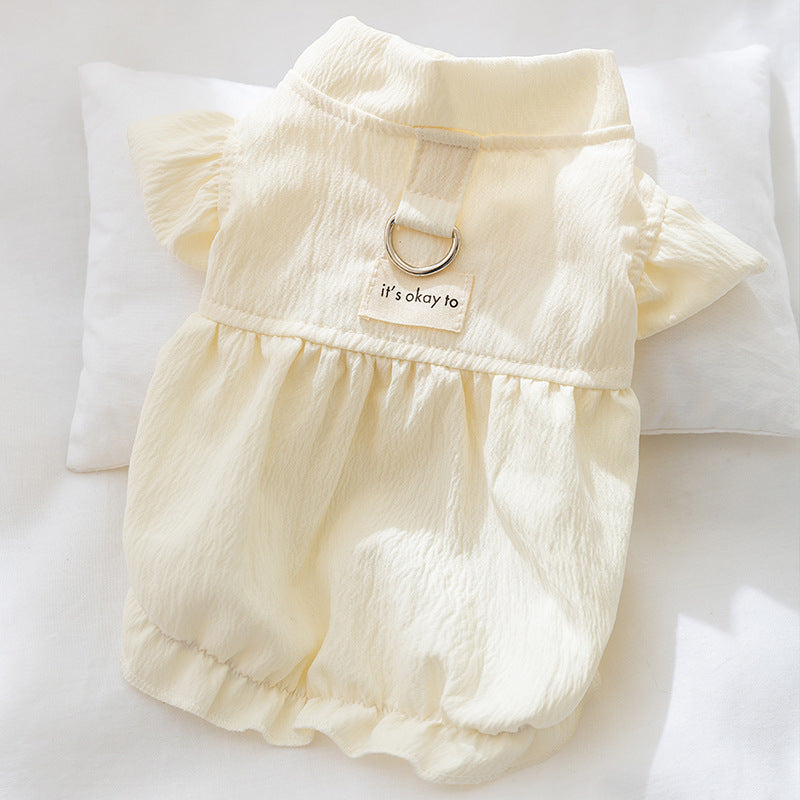 Solid Color Cloth Label Flying Sleeve Ladies Dress Small Dog