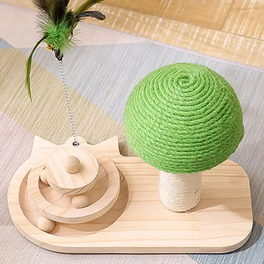 Cat Toys Scratching Post Mushroom Sisal Rope Scratcher Tree Tower Wood Turntable Ball Kitten Climbing Frame Supplies