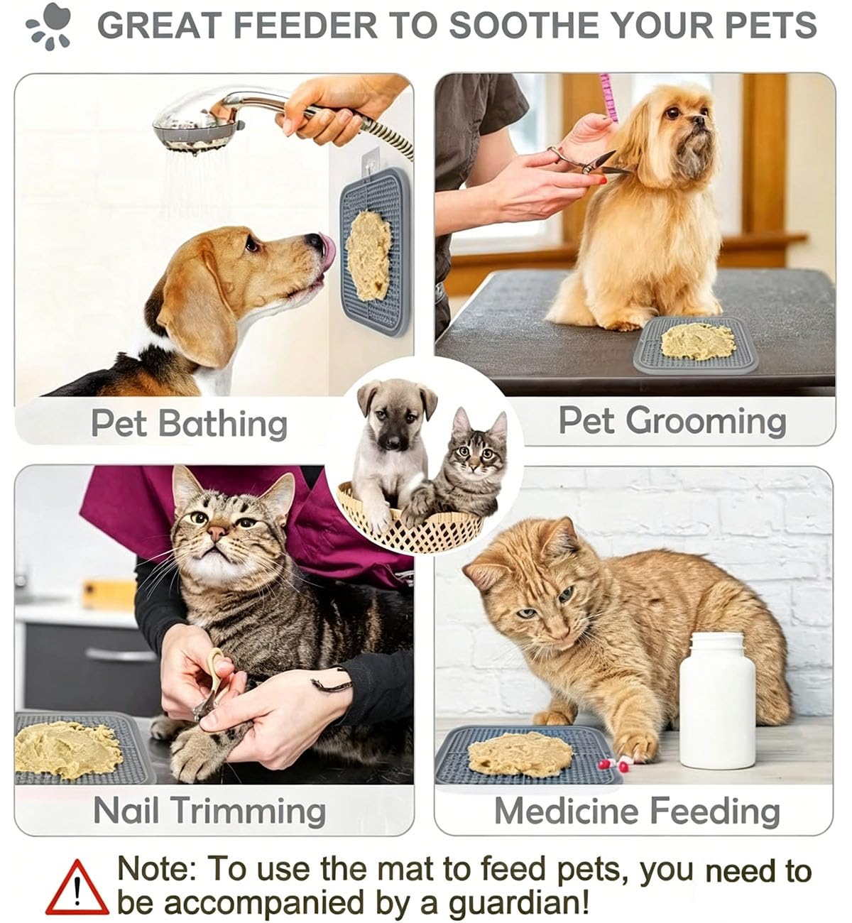 Licking Mat For Dogs & Cats With Suction Cups, 1 Pack Square Dog Slow Feeder Lick Pat For Anxiety Relief & Boredom, Dog Toys To Keep Them Busy, Pets