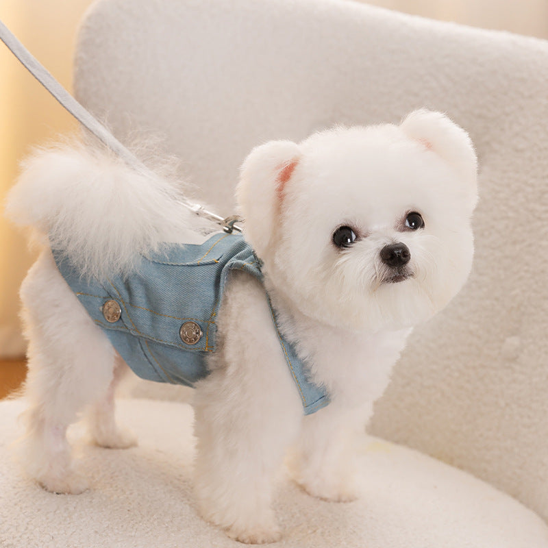 Summer Dog Pocket Suspender Denim Skirt Clothes