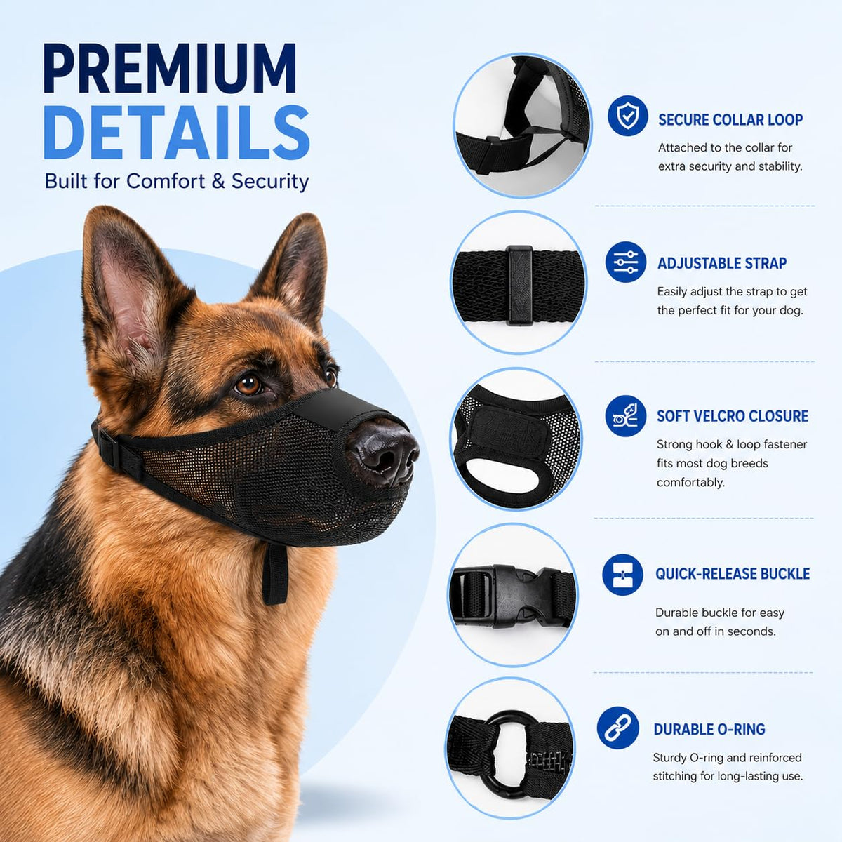 Dog Muzzle, Soft Air Mesh Muzzles For Large Sized Dogs, Breathable Dog Mussels For Scavenging Biting Licking & Barking, Adjustable Mouth Guard With