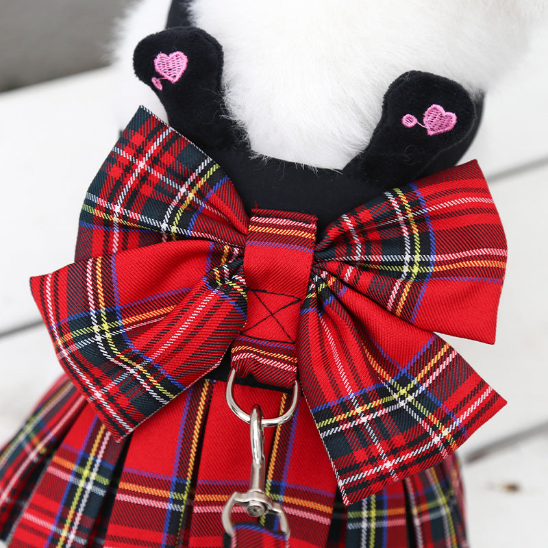 Dog Skirt Cat JK Grid Chest Strap Hand Holding Rope