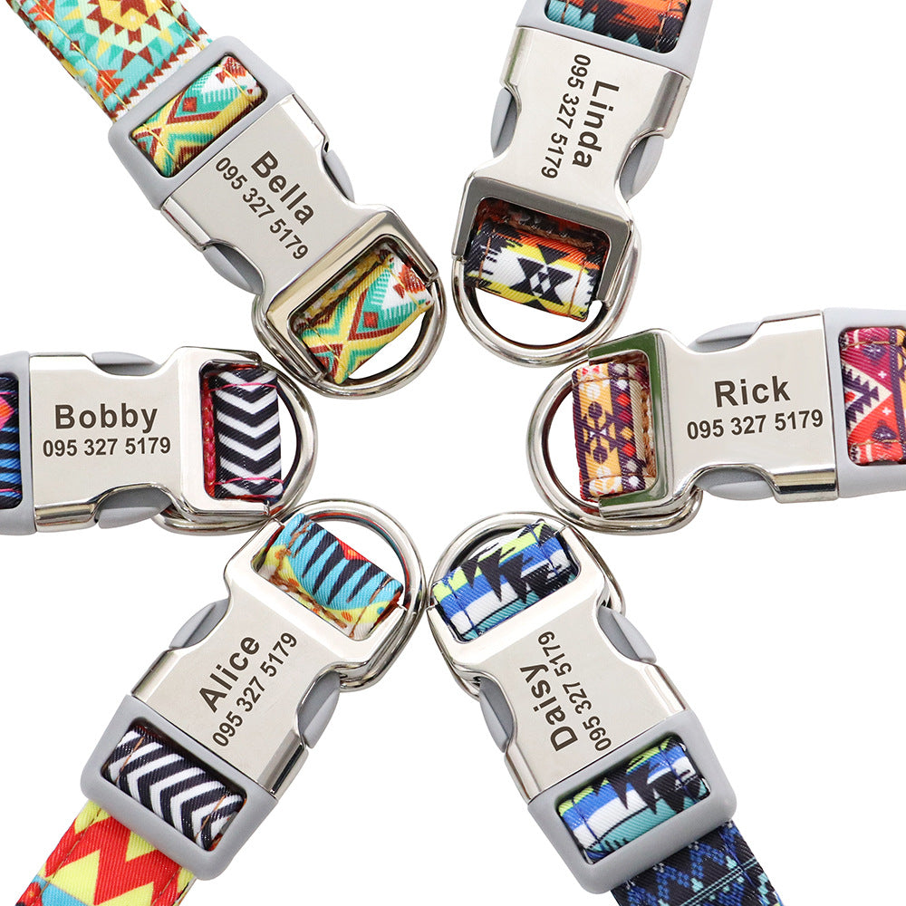 Adjustable Nylon Dog Collar Personalized Dogs Cat ID