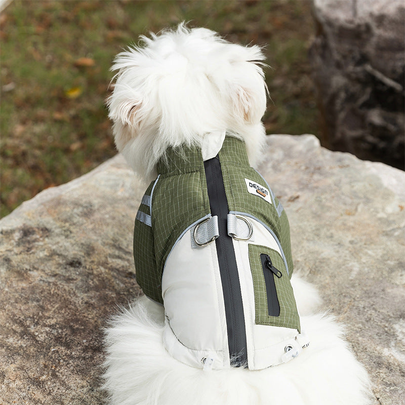 Autumn And Winter Dog, Small And Medium-sized Dog, Checkered Adventure Outdoor Windbreaker, Teddy Cat, Warm Cotton Coat, Pet Clothing