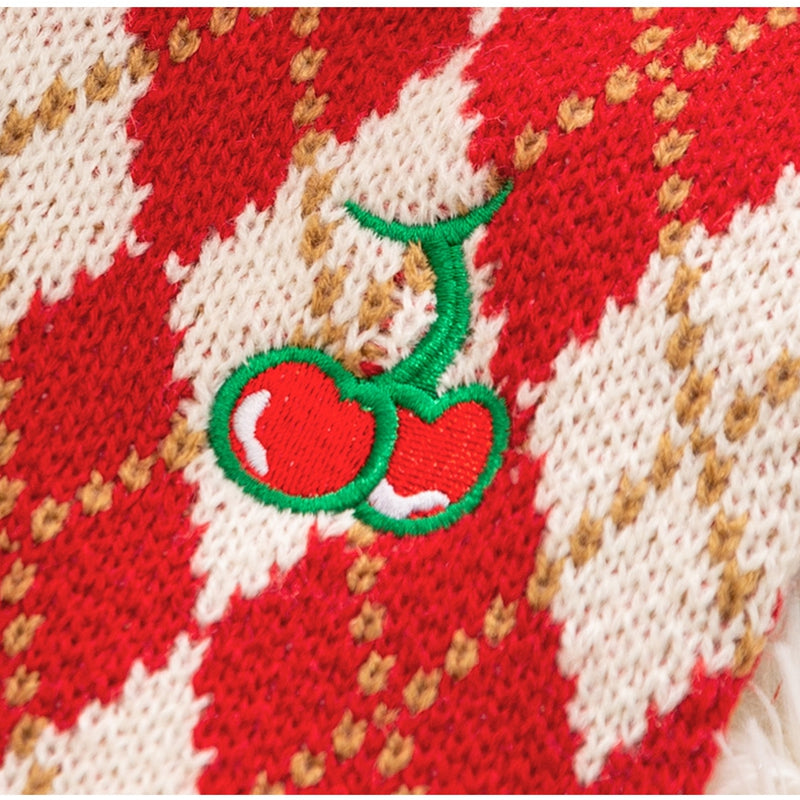 Thick And Warm Diamond-shaped Embroidered Cherry Small Flying Sleeve Sweaters For Dogs In Autumn And Winter, As Well As Pet Clothes For Small And