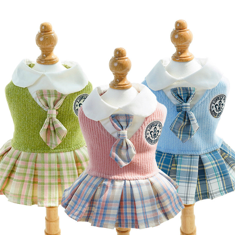 College Style Dog Dress For Small Dogs, Plaid Skirt, Pink,Blue,Green, Spring Dog Clothes, Cat, Chihuahua