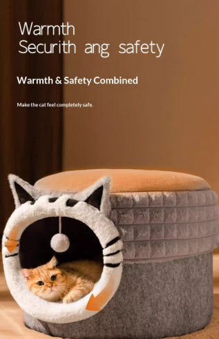 Warm Enclosed Bed All-Season Safe Hideaway For Cats Small Pet Bed Winter Cat Bed