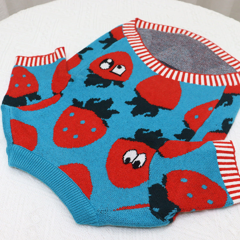 Canine Sweater Strawberry Cartoon Short Fat Dog
