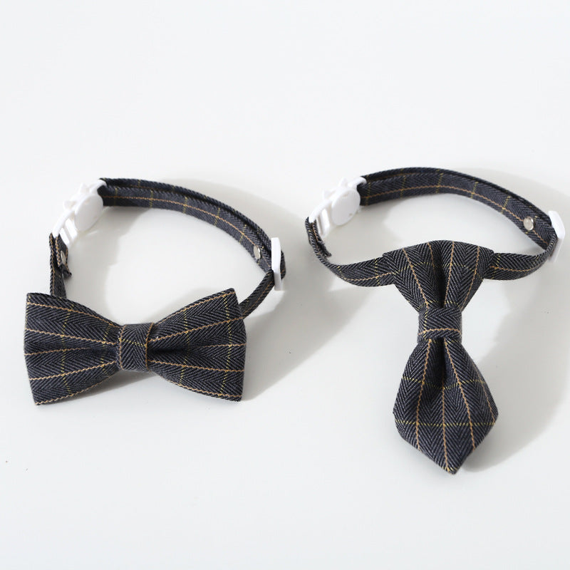 Pet British Style Plaid Bow Tie And Tie Adjustable Collar Accessories