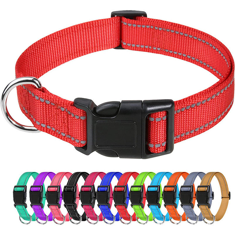 Basics Reflective Polyester Dog Collar, Adjustable Length, Quick-Release Buckle For Easy On Off