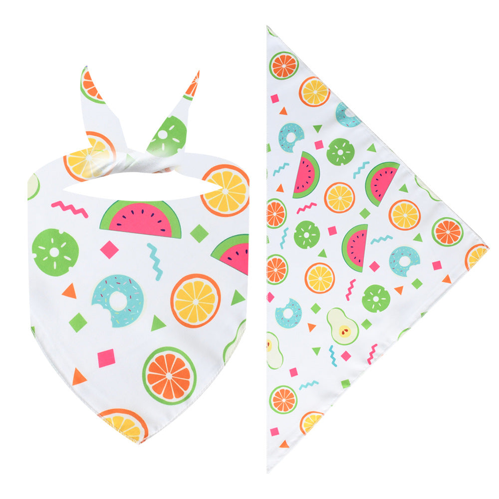 New Cartoon Cute Pet Triangle Fresh Fruit Polyester Printed Cat And Dog Saliva Towel Scarf Wholesale
