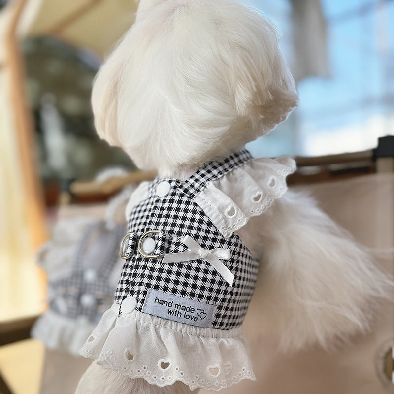 Thin Chest And Back Pet Dog Cat Clothes Traction Pastoral Skirt