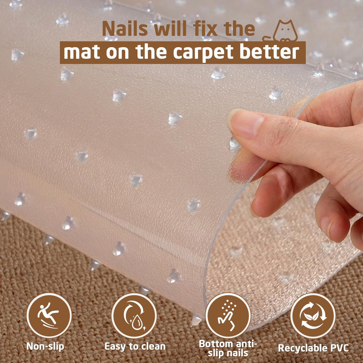 Carpet Protector, Clear PVC Doorway Mat For Cats & Dogs Heavy-duty Anti-scratch Threshold Guard, Non-slip, Easy-trim, Recyclable PVC, Fits