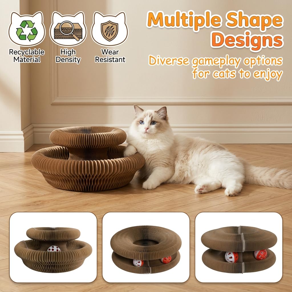 Cat Toy,Magic Organ Cat Scratcher Board,Foldable Recyclable Cat Accordion Toy,Interactive Scratch Pad With Toy Ball,Interactive Cat Toys For Indoor