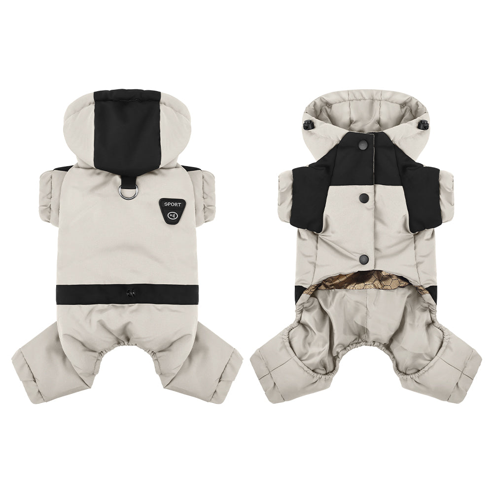 Water Resistant Dog Winter Coat, Graphene Thermal Warm Four Legged Dog Snow Jacket Hooded Pet Cold Weather Snowsuit, Windproof Padded Dog Clothes For