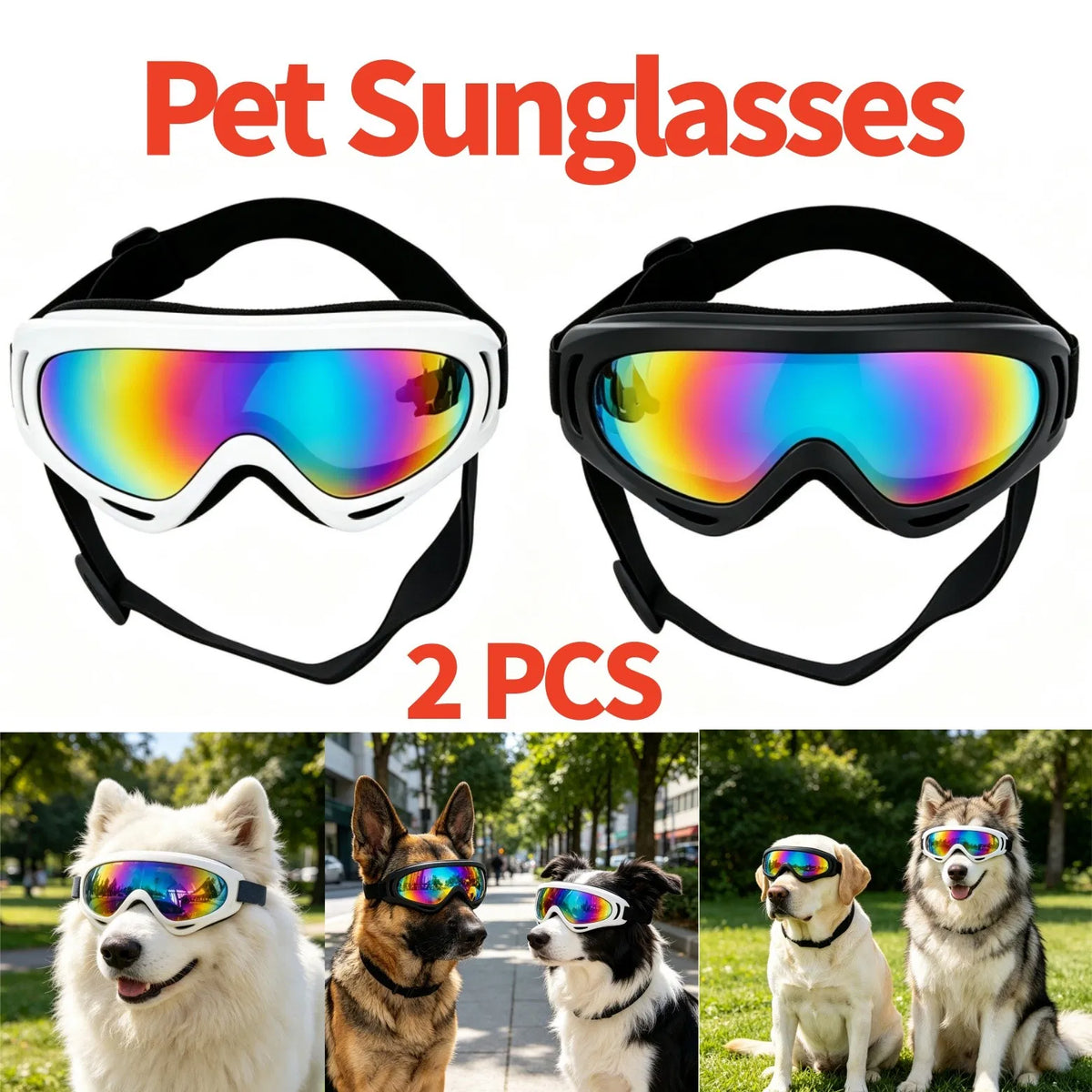 2 Pack Pet Protection Dog Sunglasses Pet Goggles Windproof Eye Wear Adjustable Dog Goggles (US Logistics only For USPS.TK/TMEU only For self-pickup)