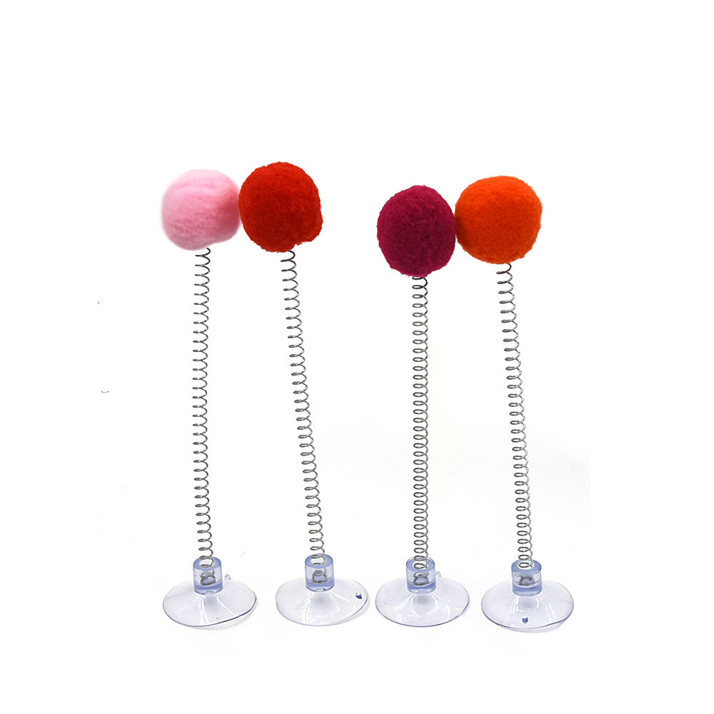 Pet Cat Spring Feather Ball Interactive Cat Teaser Colorful Fur Ball High-Elastic Pet Toy