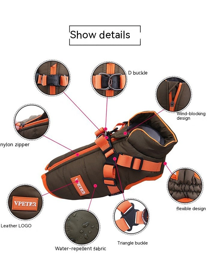 Pet Winter Clothes Plus Velvet Thick Cotton-padded Winter Warm Dog Vest Two-legged Small And Medium-sized Dog Ski Suit