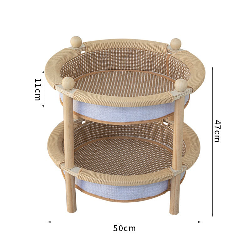 Double-Layer Large Wooden Round Cat Bed With Scratching Post