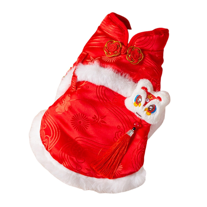 Autumn And Winter Dog, Lion Dance, Tassel, Button-up, Chinese Two-legged Tang Suit, Cat, Warm New Year Cotton-padded Clothes, Pet Dog Clothes