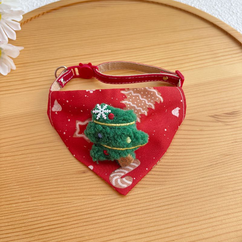 Christmas Pet Large Handkerchief Scarf, Red Santa Claus And Christmas Tree Pattern, One Size Suitable For All 9.06-15.75 Inches.Adjustable Festival