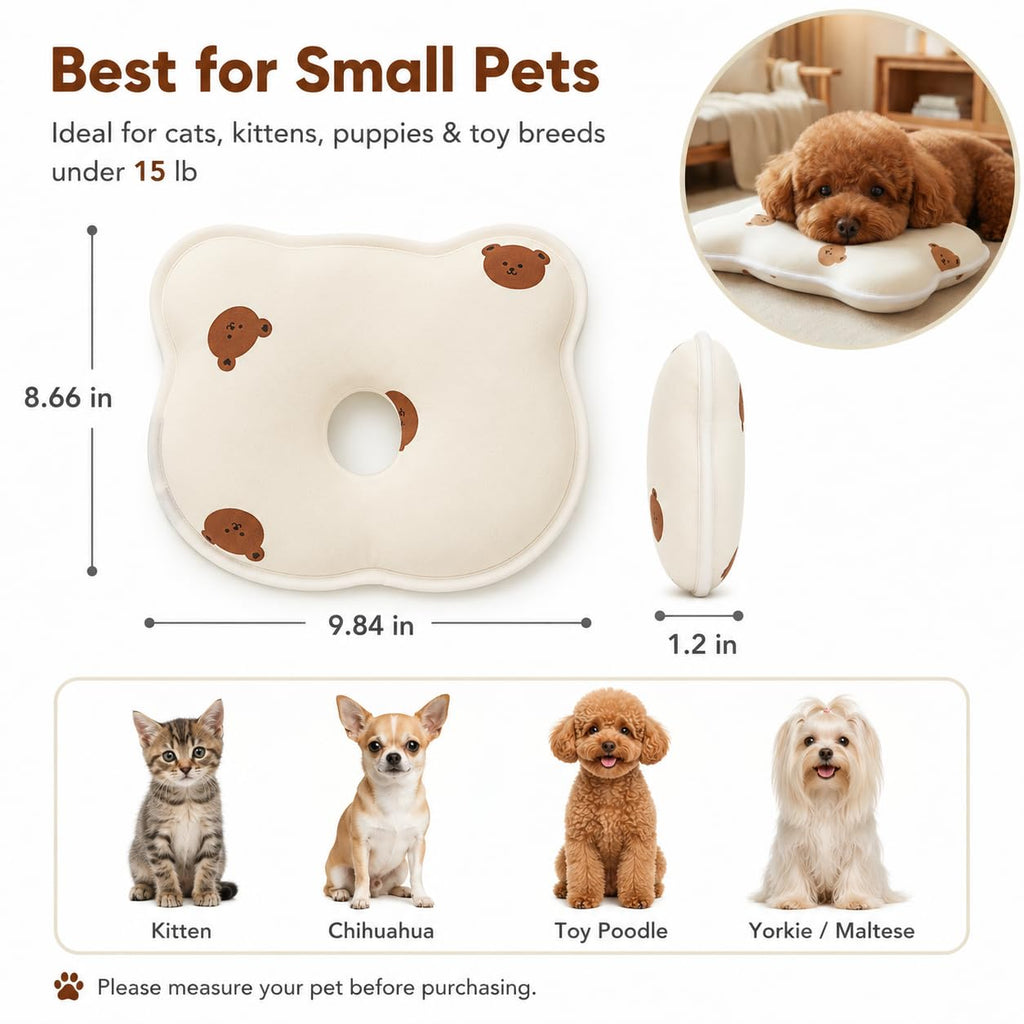 Soft Memory Foam Pet Pillow For Small Dogs And Puppies - Ergonomic Bear-Shaped Cushion For Head And Neck Support, Cozy Nap Bed For Home And Travel