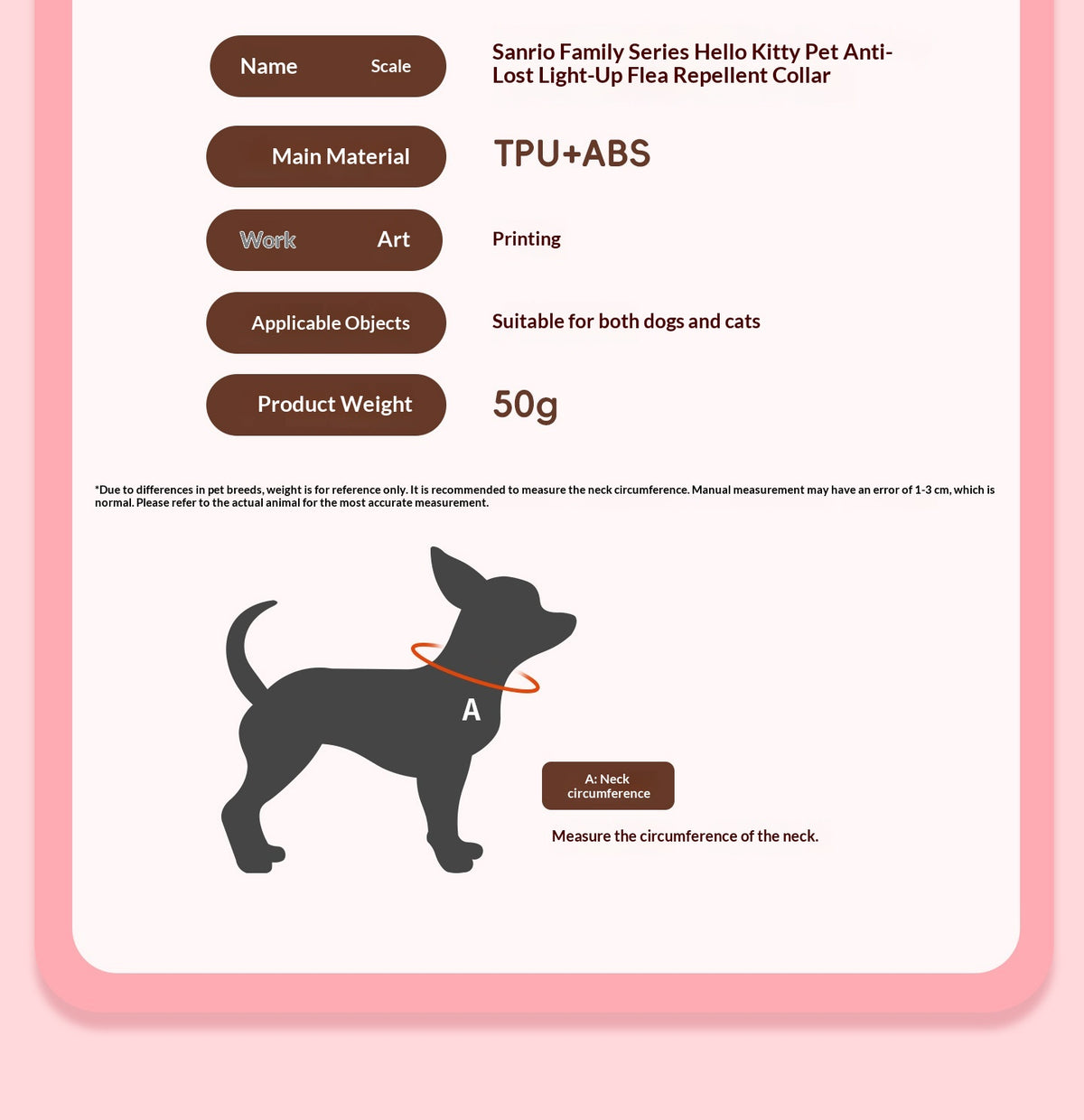 Sanrio Co-Branded Pet Collar, Universal Replacement Plant-Based Mosquito Repellent Sachet For Cats And Dogs, Outdoor Mosquito Repellent Cute Neck