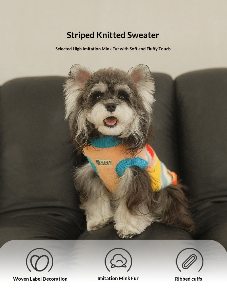 Pet AutumnWinter Warm Sweater With Rainbow Stripes
