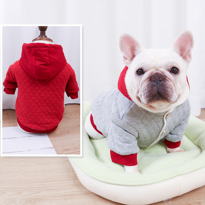 Law Fighting Clothes Pet Winter Double Padded Hoodie Button Cardigan Pug Fat Dog