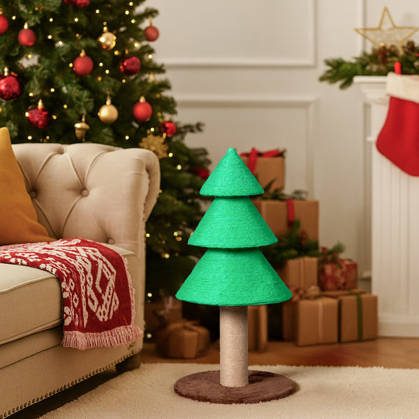 31.5in Christmas Tree Cat Scratcher, Cat Scratching Post For Indoor Cats, Large Sisal Cat Scratching Tree Cat Scratch Tower, Green