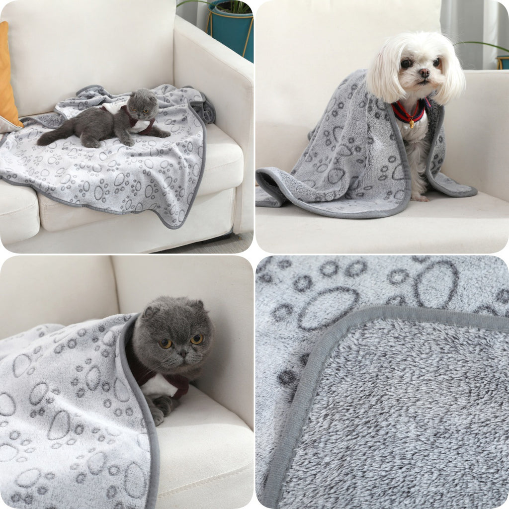 Gray Dog Sleeping Blanket With Paw Prints
