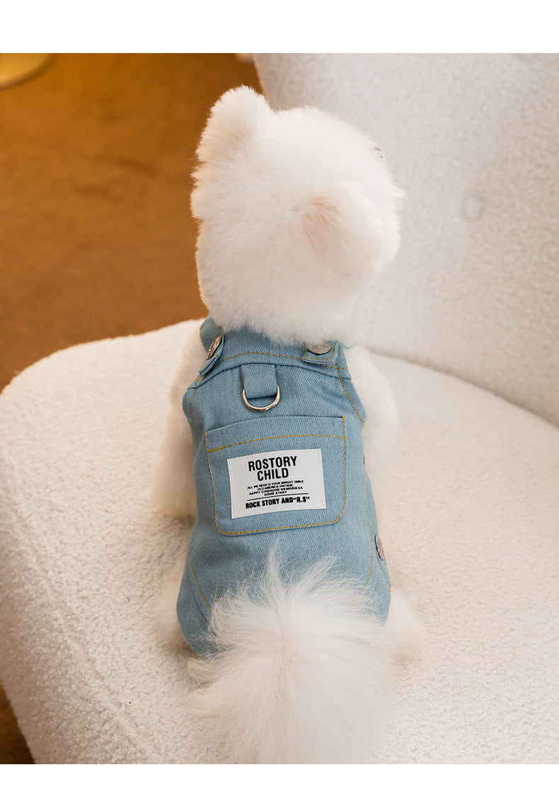 Summer Dog Pocket Suspender Denim Skirt Clothes