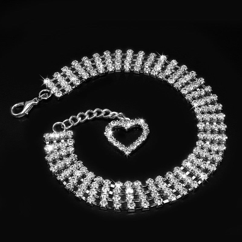 Four-row Rhinestone Pet Collar Dogs And Cats Heart-shaped Chain