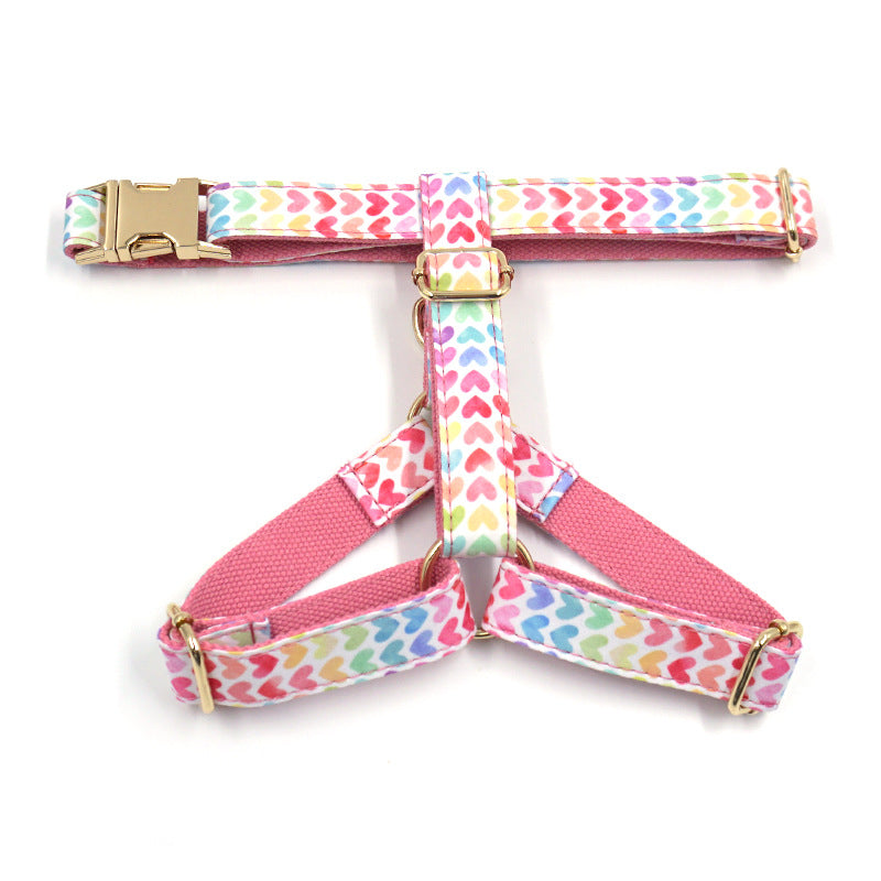 Letterable Cute Colorful Heart Dog Chest And Back Pet Chest Strap Gold Buckle Dog Chest And Back