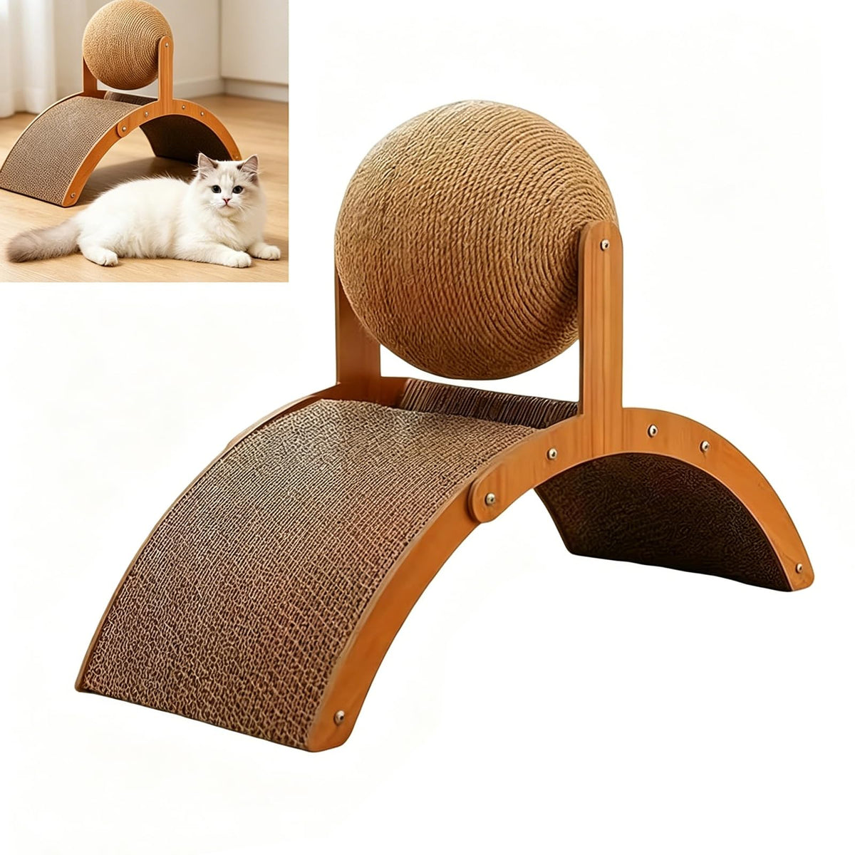 Wobble Ball Cat Scratcher, Cat Scratching Ball On Stand, Interactive Cat Scratcher With Rotating Sisal Ball, Cat Scratcher Board For Indoor,Protects