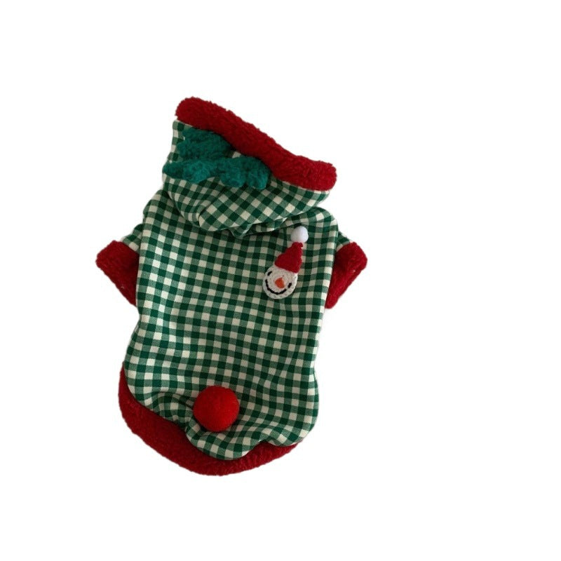 Fashion Plaid Dog Hoodies Christmas Pet Princess Dress Winter Warm Puppy Pullovers Snowman Pattern Cat Skirt Bichon Dog Clothes