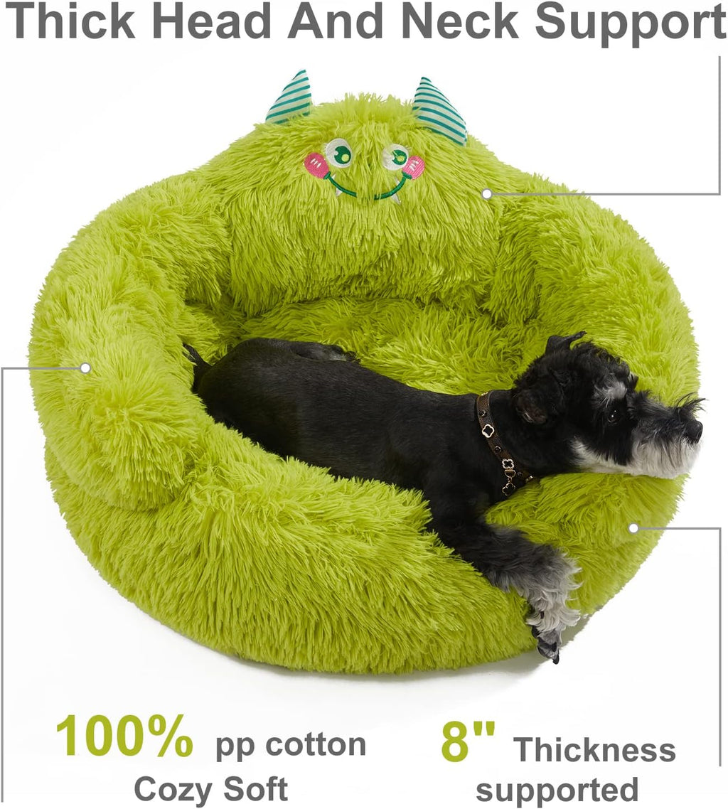 Cute Calming Dog And Cat Bed Indoor High Bolster Donut Dog Beds Comfortable Plush Cuddler Dog Be Size For Small Dogs And Cats Cute Cartoon Soft Bed