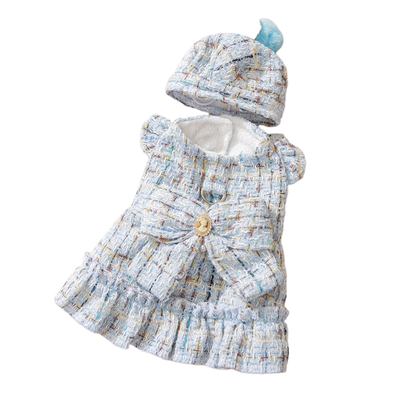 In Winter, Add A Plush Bow And A Chanel-style Dress To Make A Warm Two-legged Dog Pet Outfit For Your Kitten In Autumn And Winter